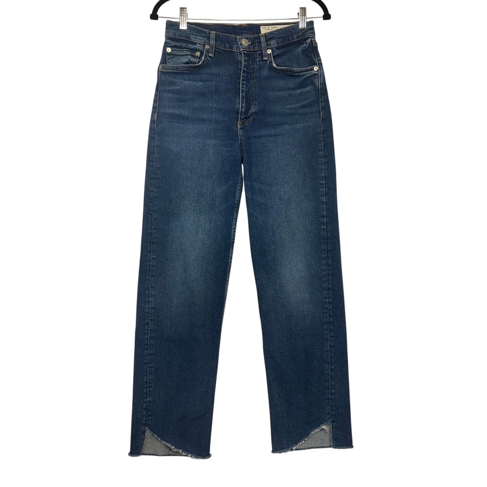 Rag & Bone Harlow Mid-Rise‎ Straight Jeans Marine Raw Tulip Hem 26 WDD23P2934